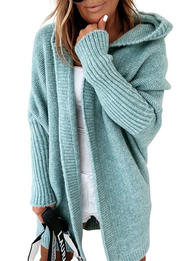 Drune | Strickjacke Übergröße Passform Strickwollmischung Kapuze und Offene Vorderseite