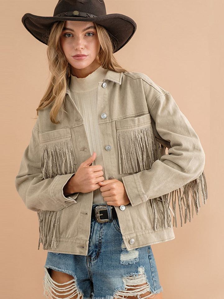 Drune | Fransen-Detail Gefallene Schulter Denimjacke