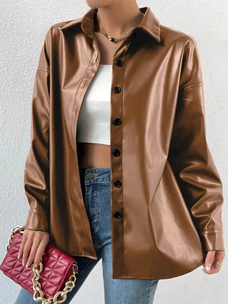 Drune | Vintage leather bomber jacket with lapel collar and button closure