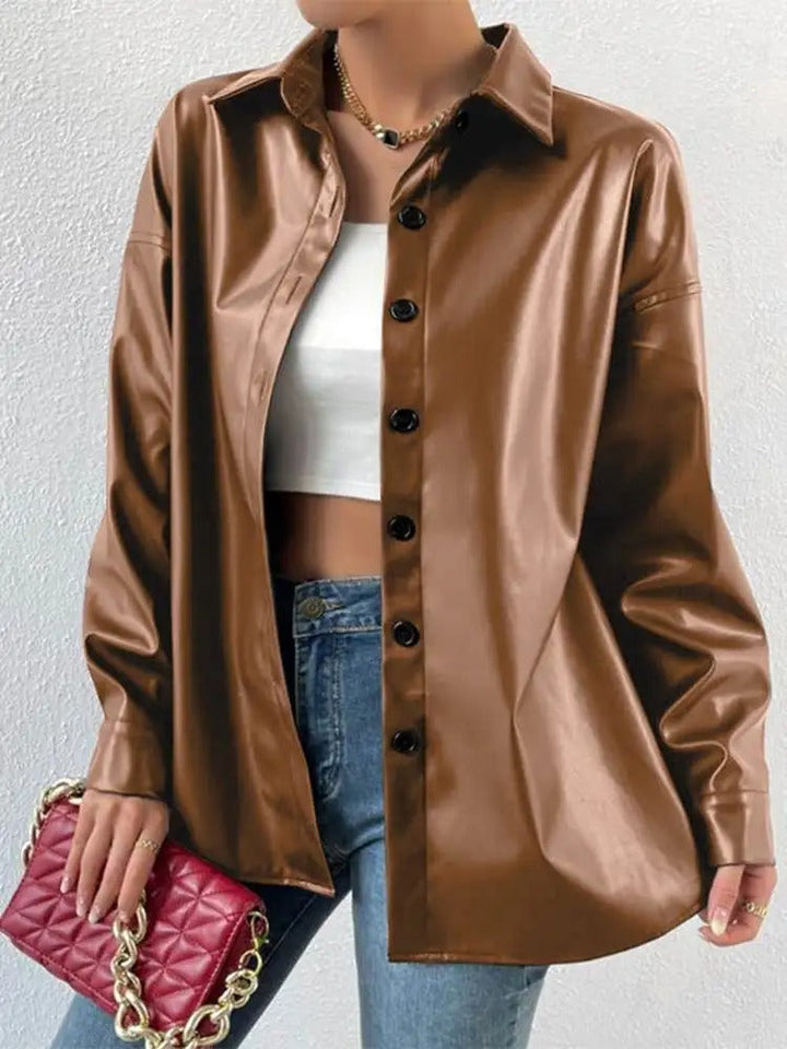 Drune | Vintage leather bomber jacket with lapel collar and button closure
