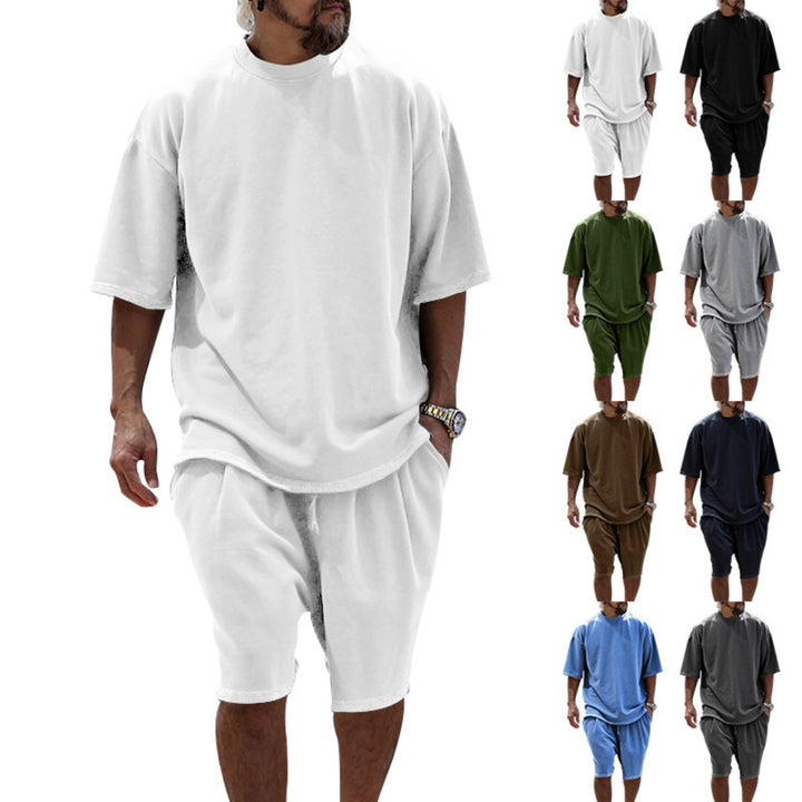 Drune | Lockeres T-Shirt Shorts einfarbiges Set