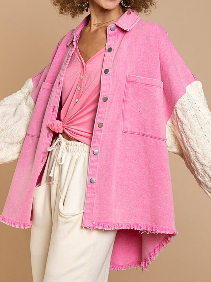 Drune | Kabelstrick Raw Hem Denim Jacke