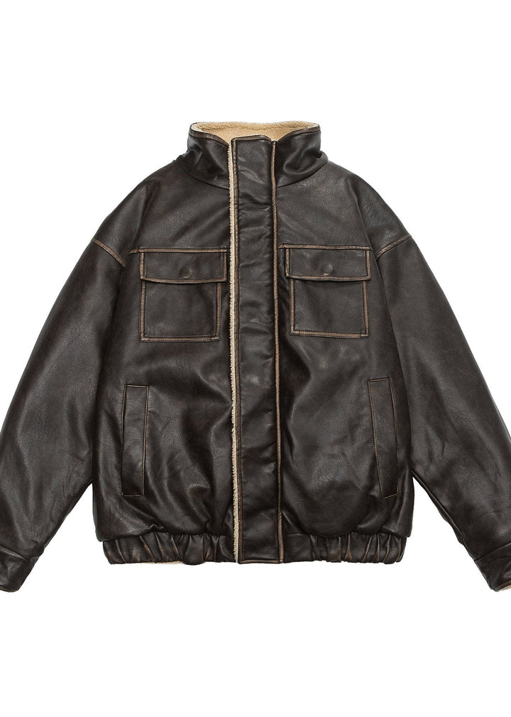 Drune | Inspirierte Lammfleece gefütterte Lederjacke – Unisex-Stil