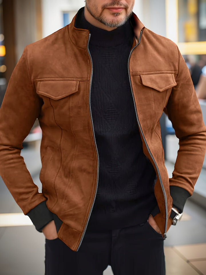 Drune | lässige warme Wildlederjacke mit Samtprint für Herren - Ideal für Herbst/Winter