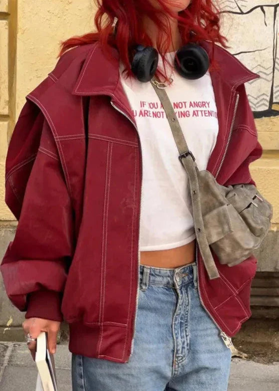 Drune | Weinroter Reißverschlussjacke