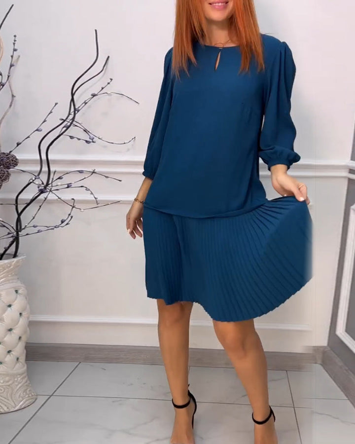 Drune | Einfarbiges Plissiertes Patchwork Kleid
