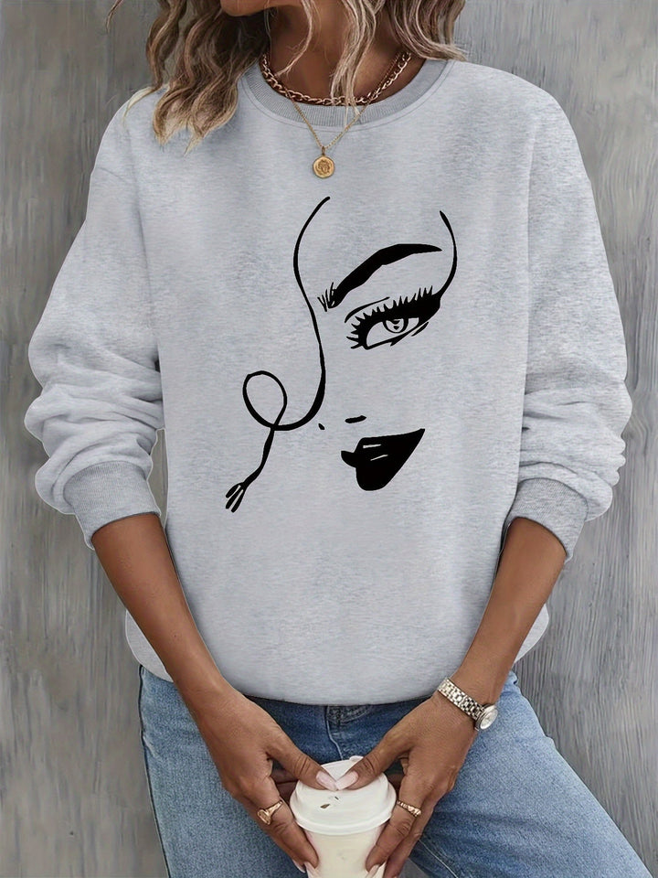Drune | Sweatshirt mit Künstlerischem Gesicht Baumwolle Trendy und Bequem