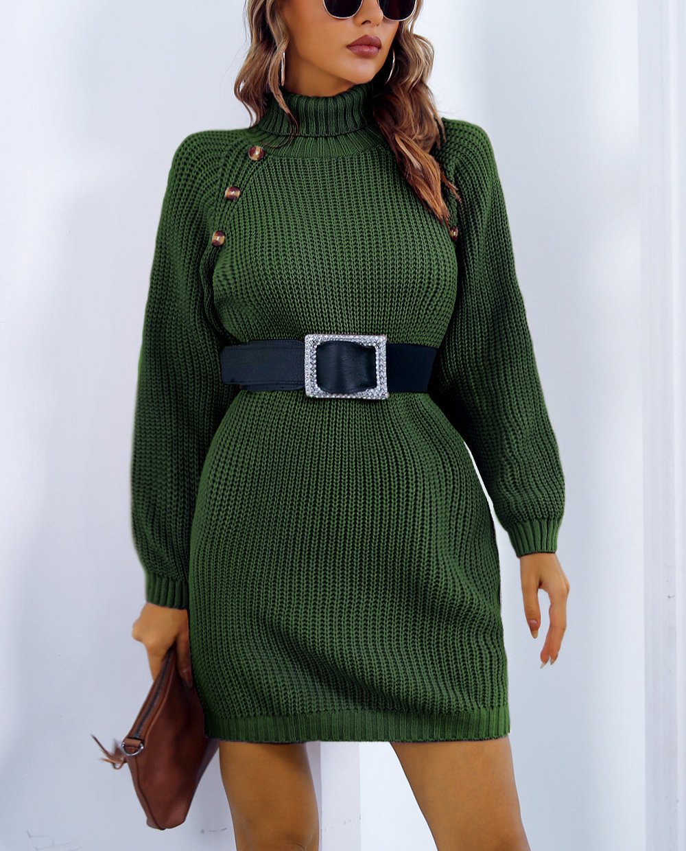 Drune | Schicke Herbst Strickkleid mit Kragen und Knopfverschluss für Frauen