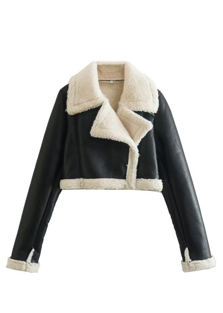 Drune | Sherpa Trim Lederjacke - Kurzer Reißverschlussstil