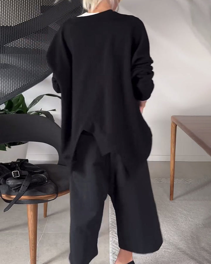 Drune | Sweatshirt mit Rundhalsausschnitt und Schlitz in Unifarbe