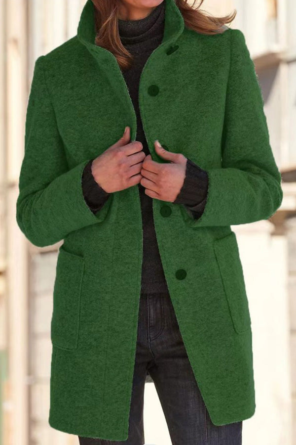 Drune | Unifarbene Knopf Stehkragen Wolljacke