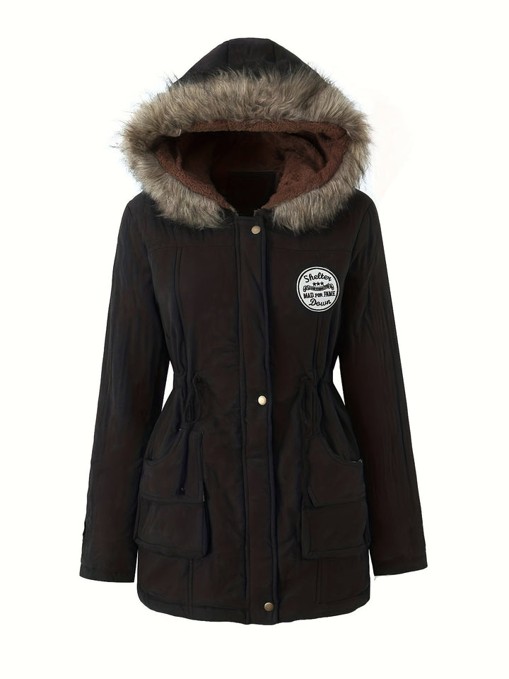 Drune | Winterjacke mit Kunstfellkragen - Warme Parka Jacke mit Kordelzug und Taschen