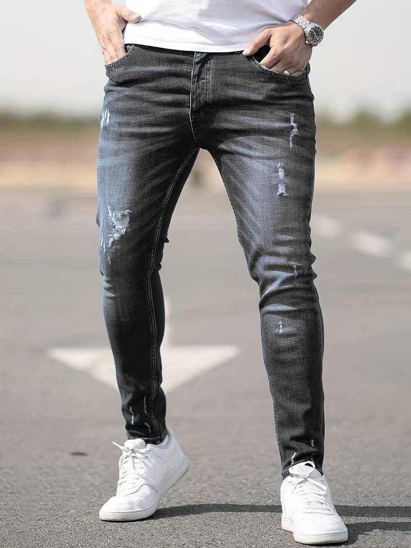Drune | Skinny Fit Jeans mit Rissen - Stretch Denim Hose für Alltag & Streetwear Style