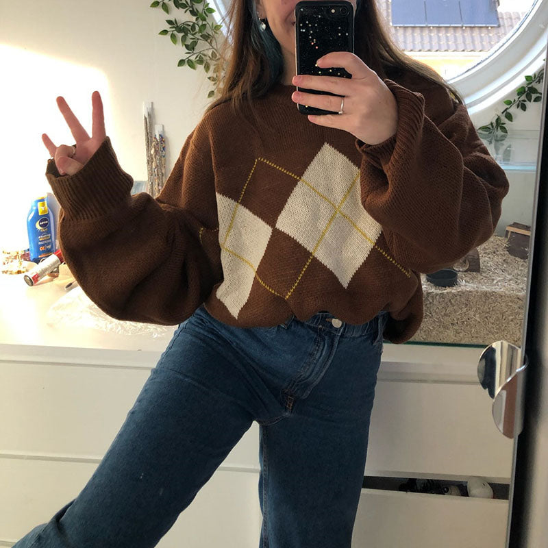 Drune | Oversized Argyle Sweater Weich und Warm Lässig Chic