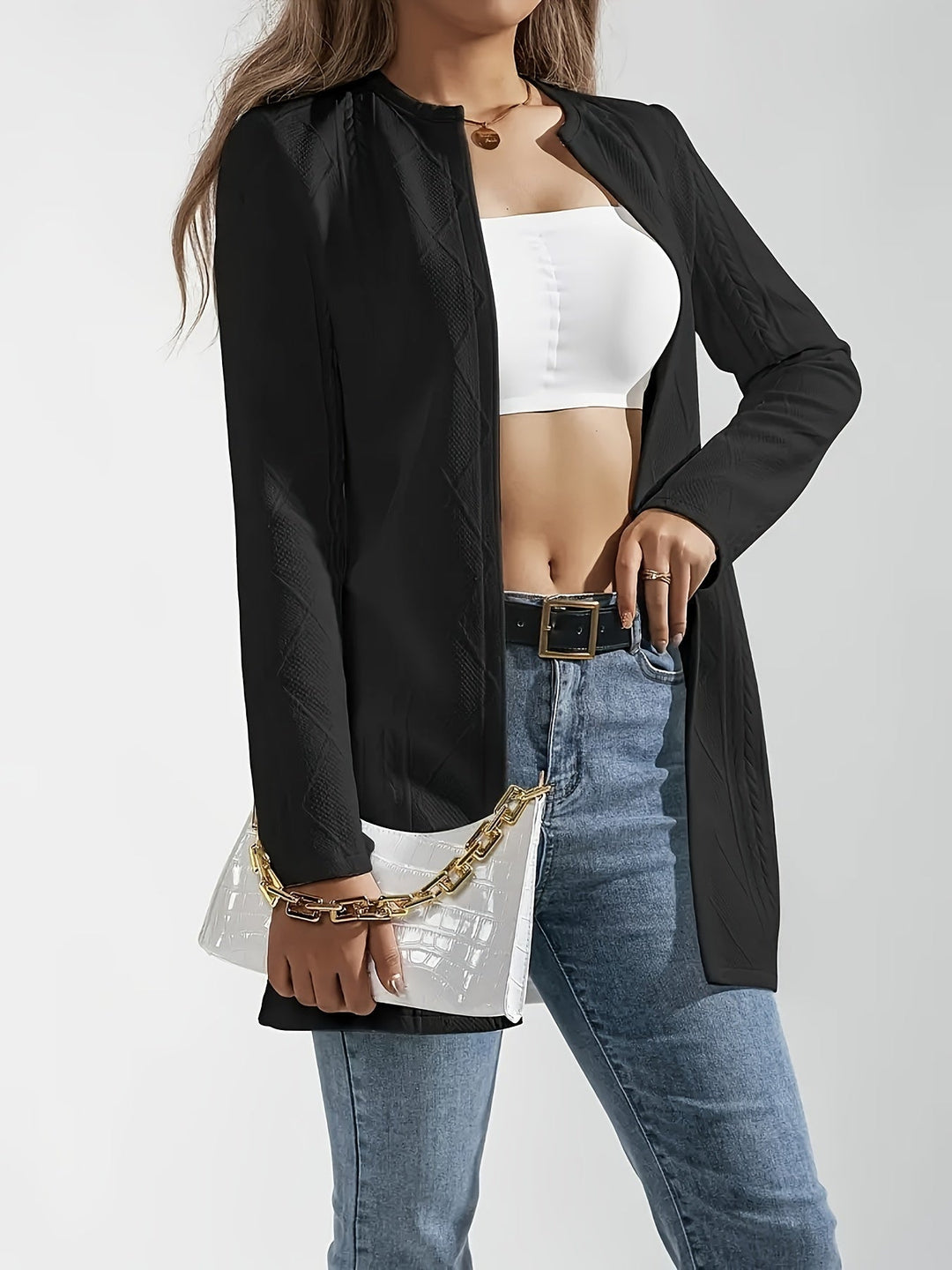 Drune | Chic weiße strukturierte offene Jacke für einen eleganten Stil