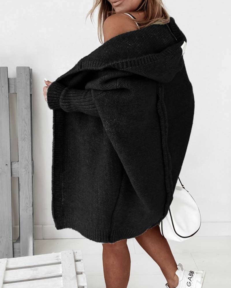 Drune | Schlichte Einfarbige Strickjacke mit Fledermaus Kapuze