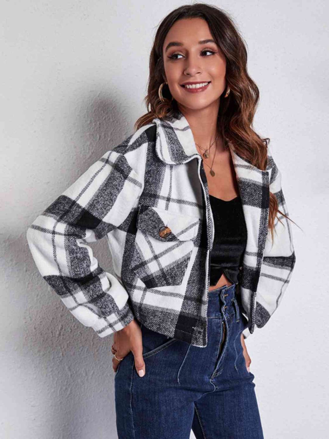 Drune | Karierter Knopf-Front-Jacke mit Taschen