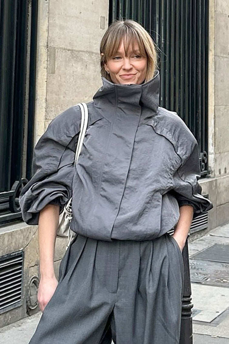 Drune | Graue Hohe Kragenjacke