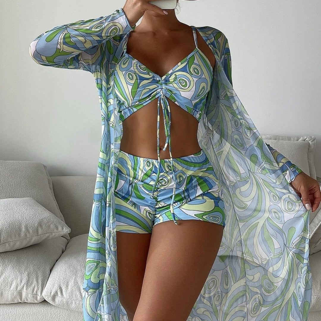 Drune | Dreiteilige Bluse mit hoher Taille und langen Ärmeln mit Kordelzug