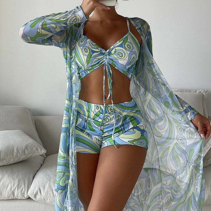 Drune | Dreiteilige Bluse mit hoher Taille und langen Ärmeln mit Kordelzug