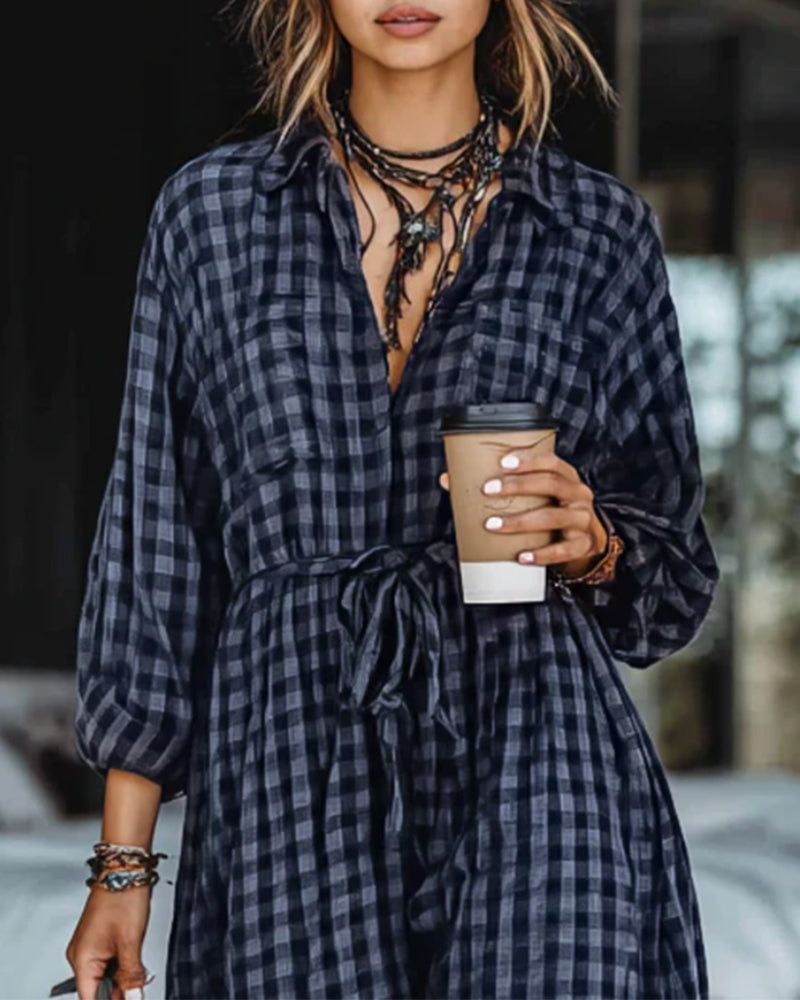 Drune | Kleid mit Karo Revers und Bindegurt