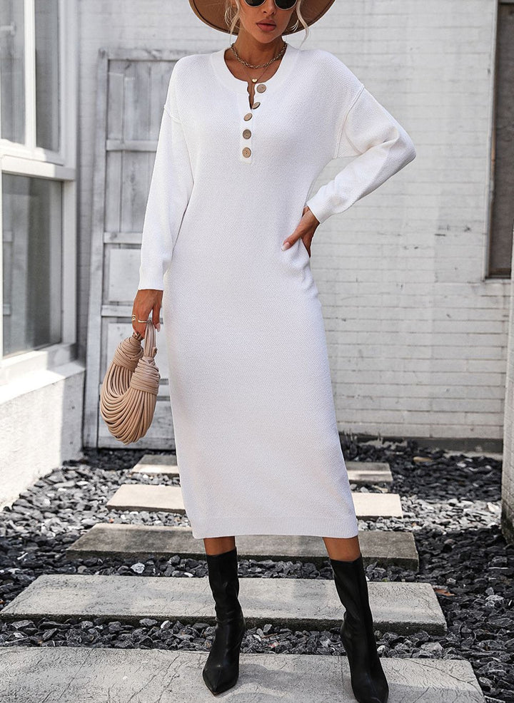 Drune | Schicker Herbst Sweatkleid mit Knopfdetail für Frauen