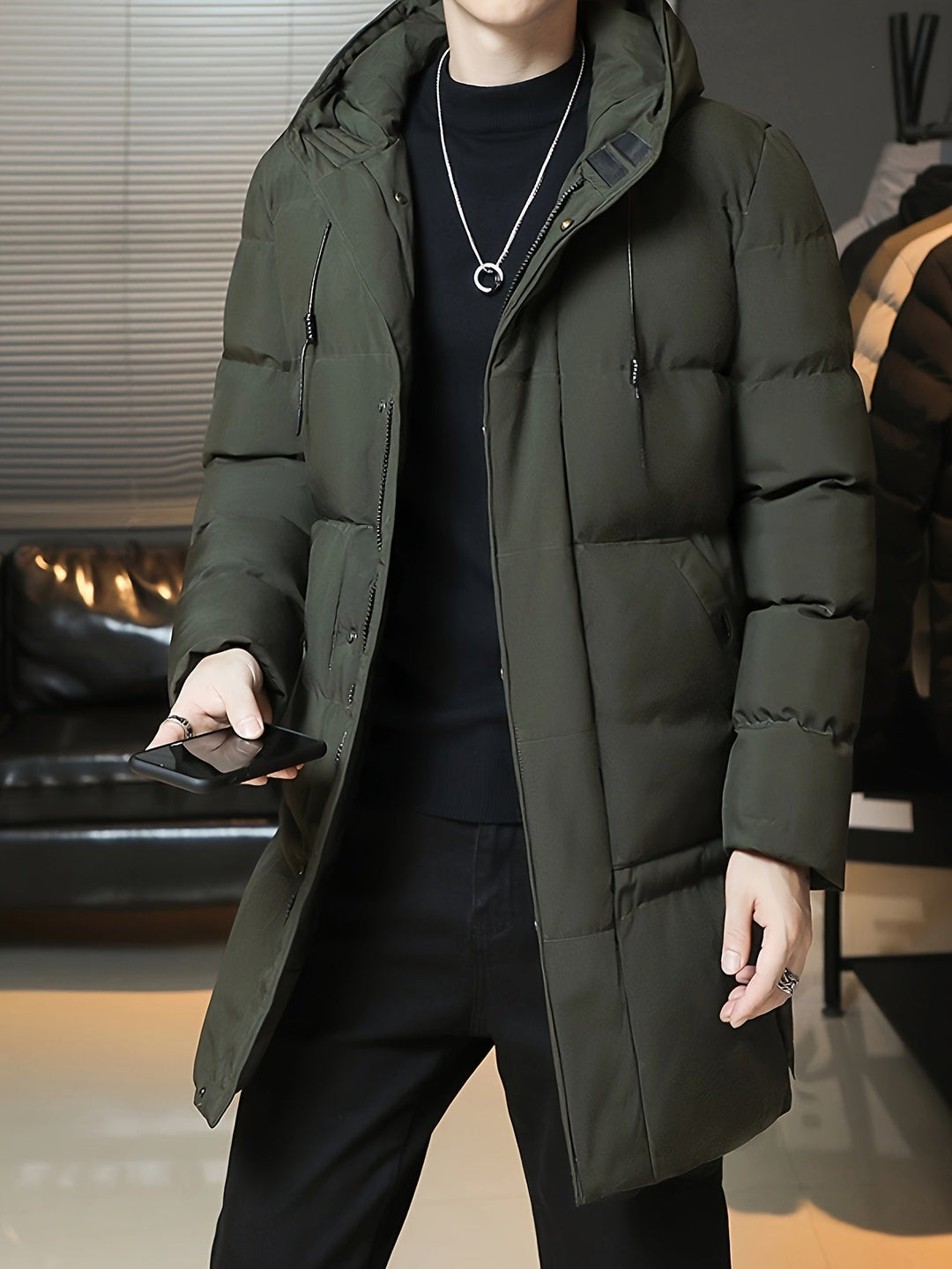 Drune |  Gepolsterte Schwarze Winterjacke Mit Kapuze Für Herren - Perfekt für Outdoor-Aktivitäten