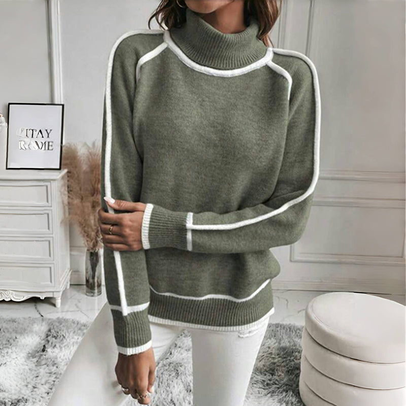 Drune | Strickpullover mit Hohem Kragen Kontrastkanten Warm und Modern