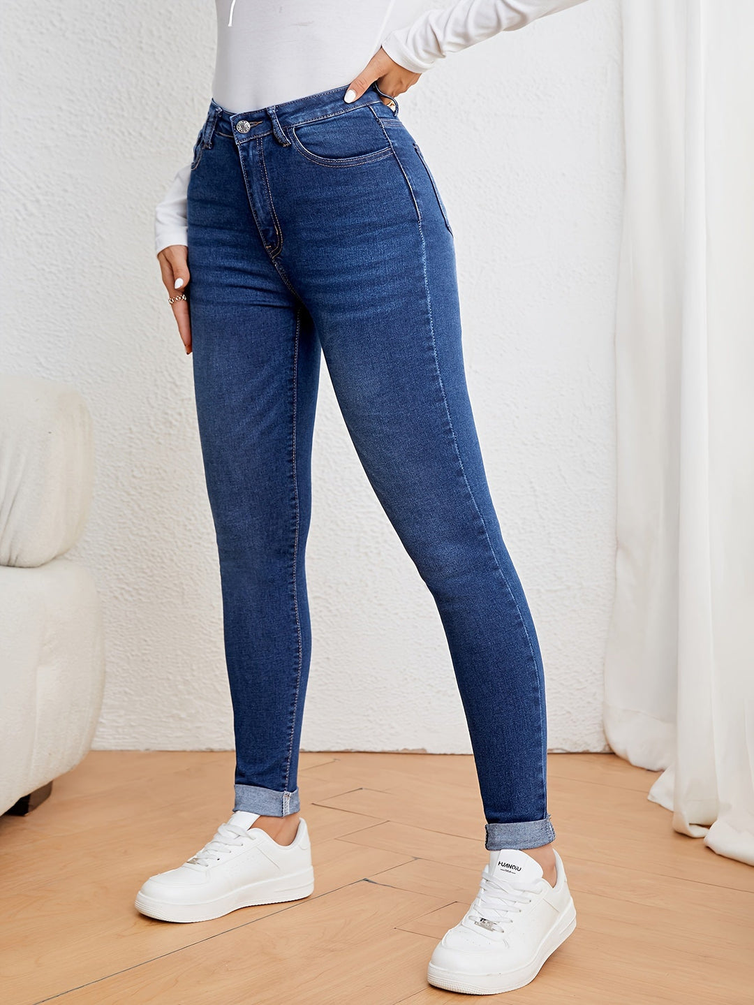 Drune | Olivgrüne High Waist Slim Fit Jeans Mit Stretch Denim