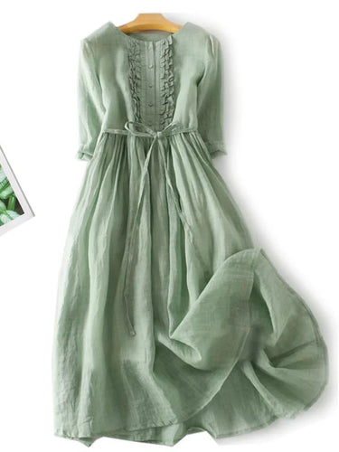 Drune | Baumwolle Leinen Rüschenkleid