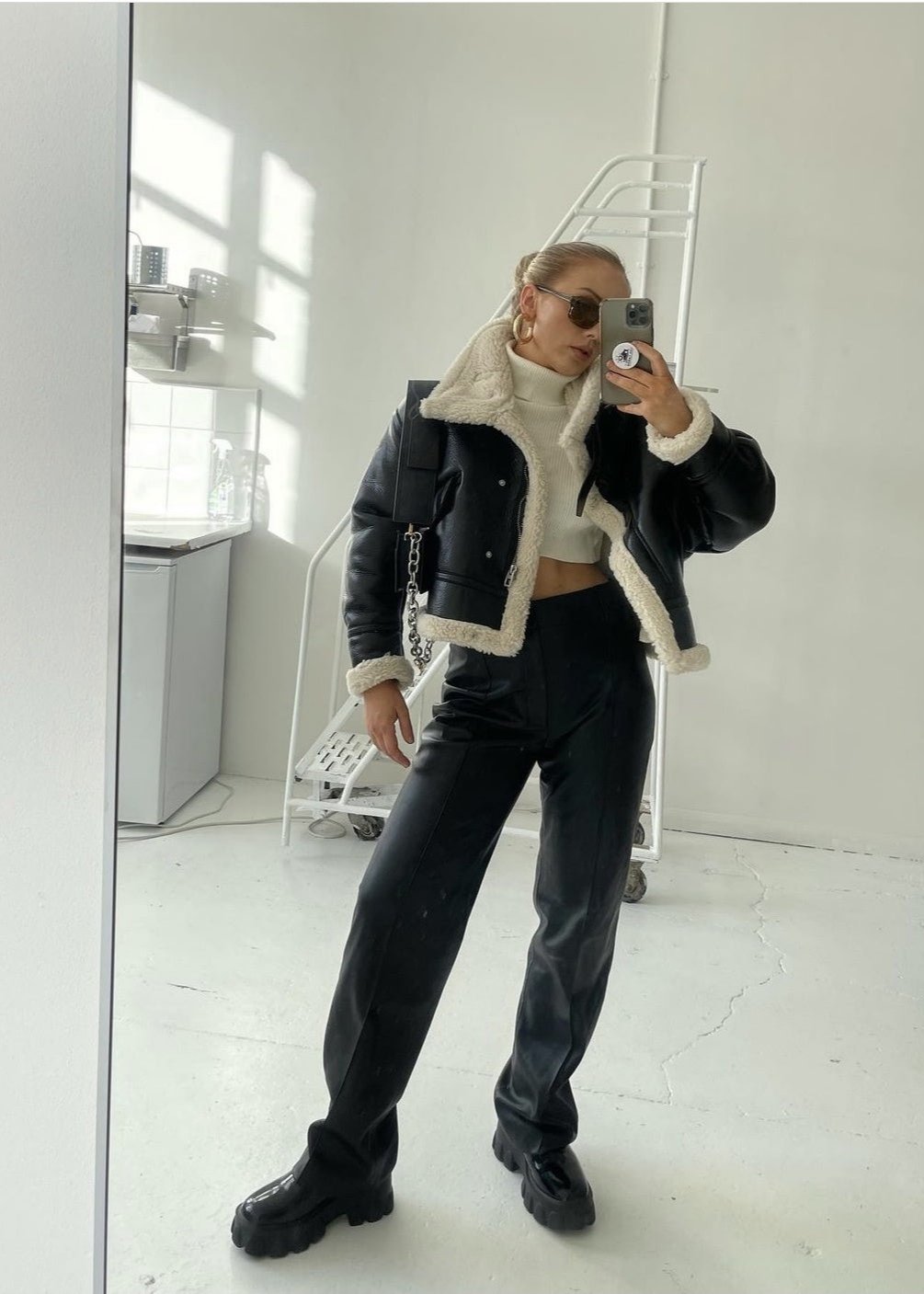 Drune | Leder Shearling-gefütterte Jacke - Edgy Stil trifft auf gemütlichen Komfort