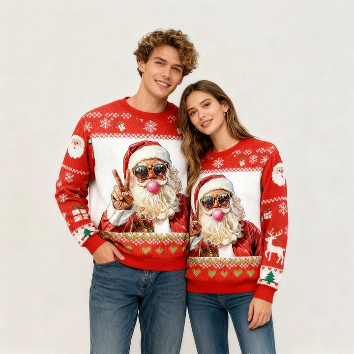 Drune | Verspielt Santa Muster Hässlicher Pullover - Unisex Weihnachtsfeier Essentiell