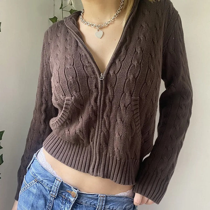 Drune | Cozy hooded knit cardigan with button placket at the front