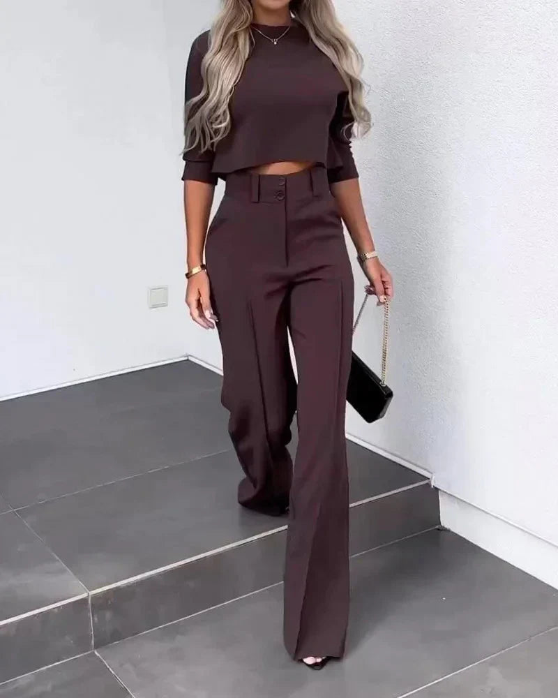 Drune | Set mit Jacke und hoch taillierter gerader Hose für Damen | Stilvolles und komfortables Outfit