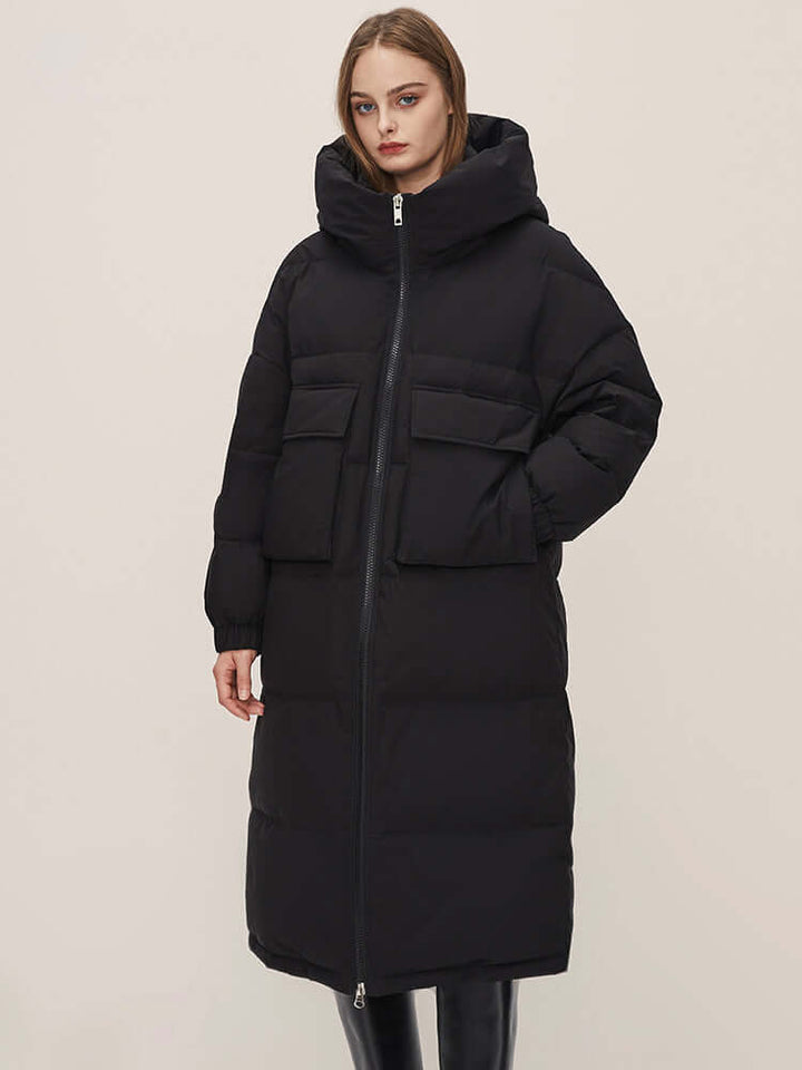 Drune | Damen Lange Winter Pufferjacke mit Kapuze