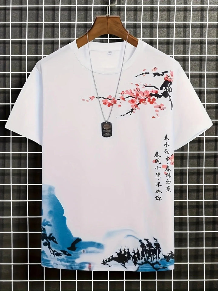 Drune | Herren T-shirt Blumen Und Wellen Design