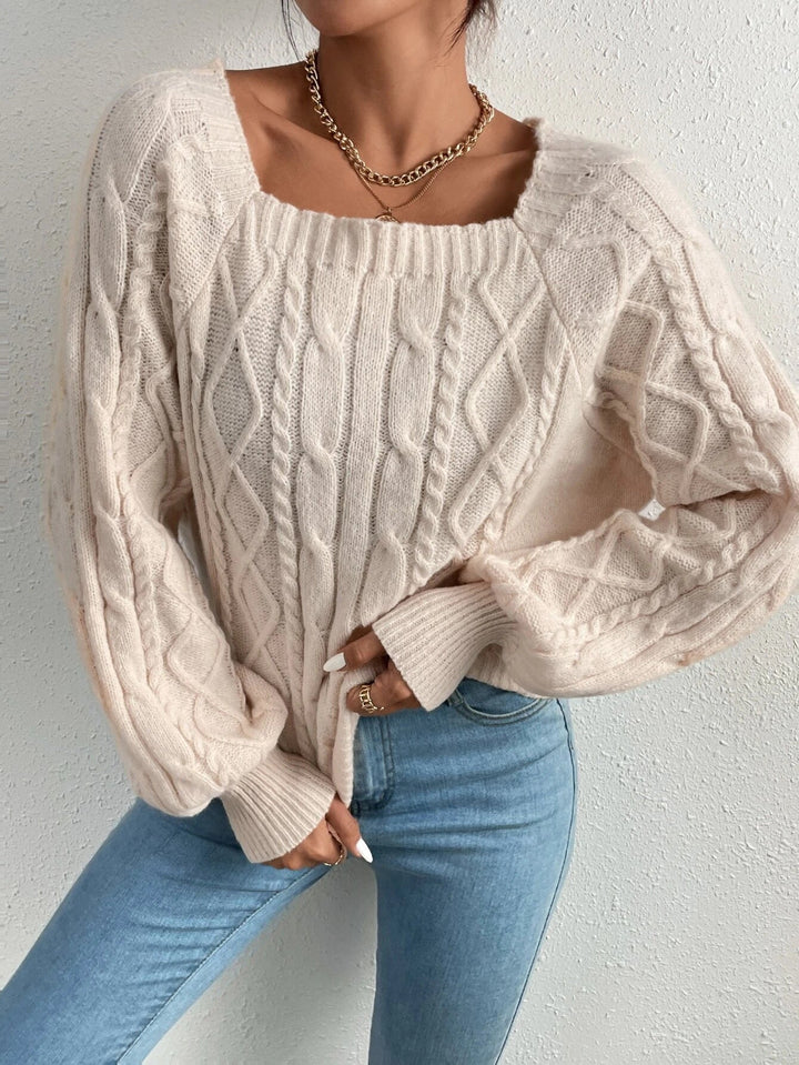 Drune | Strickbluse mit Quadratischem Ausschnitt Weich und Elegant Kabelstrick