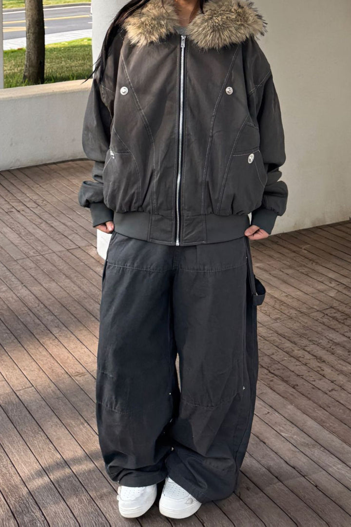 Drune | Kurze Puffer Jacke mit Fellkragen