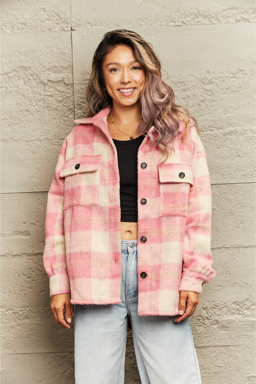 Drune | Karierte Kragenknopf Jacke