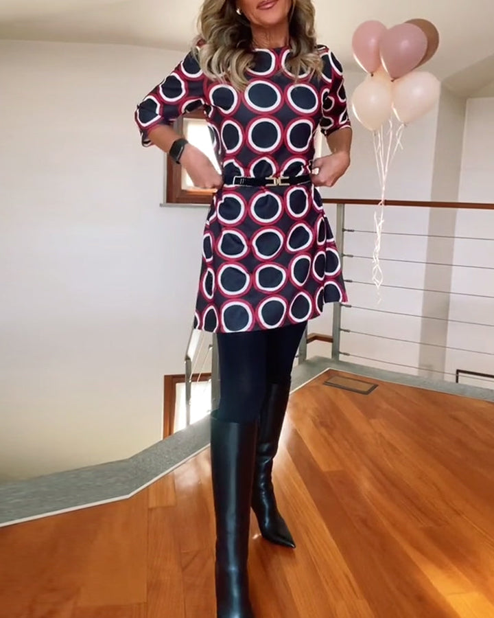 Drune | Kleid mit Rundhalsausschnitt und Kreis Print