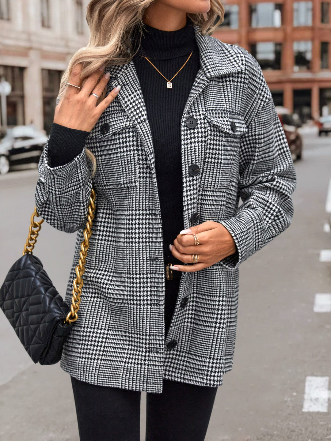 Drune | Hahnentritt Drop Shoulder Kragenjacke