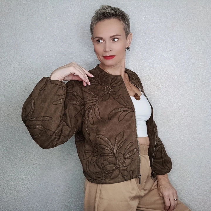 Drune | Bomberjacke mit Wildlederstruktur und Stickerei