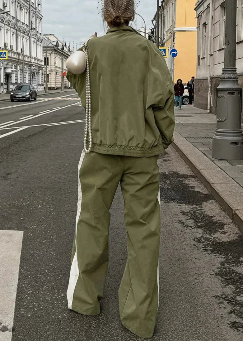 Drune | Edge - Kontrast Reißverschlussjacke und weit geschnittene Hose Set