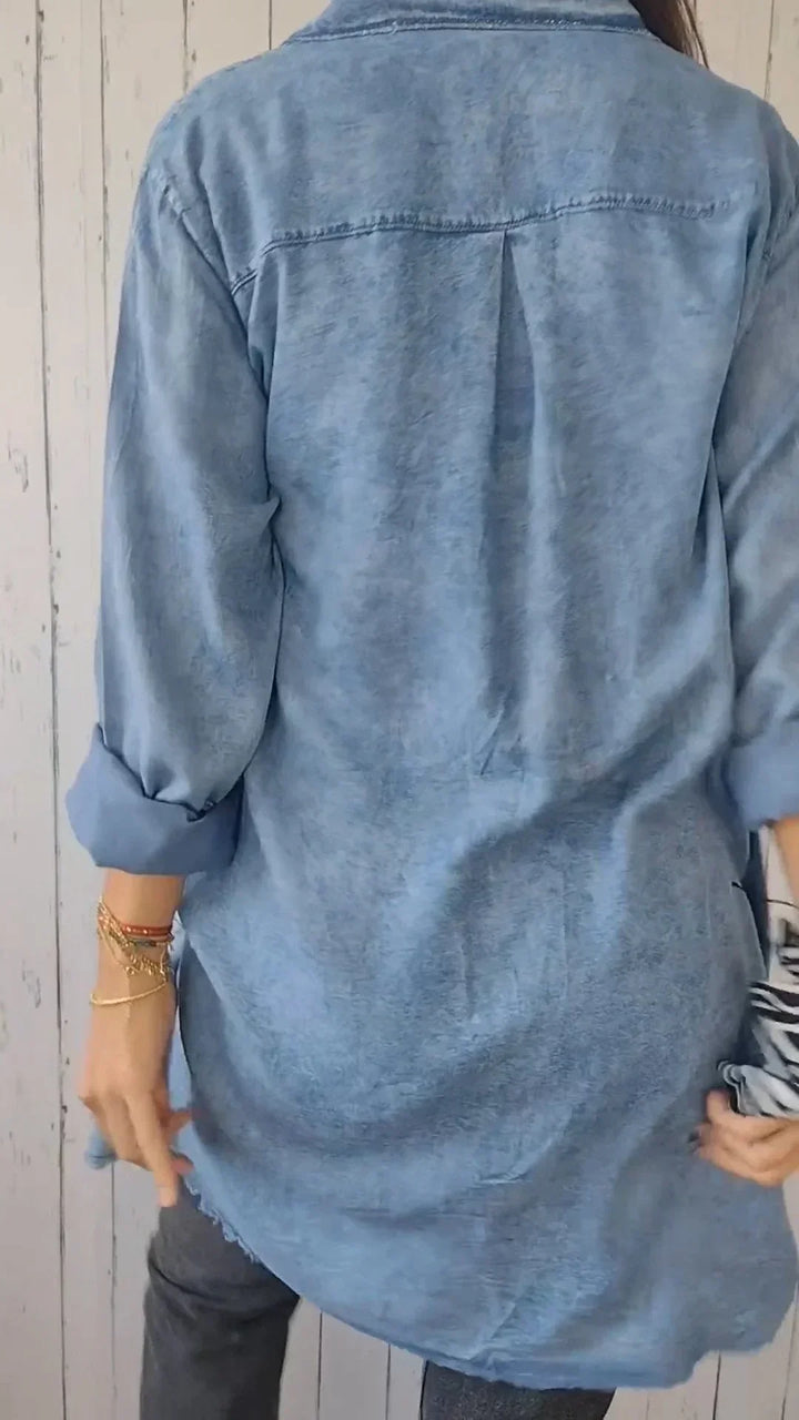Drune | Bequeme Lange Hemdbluse aus Faux-Denim