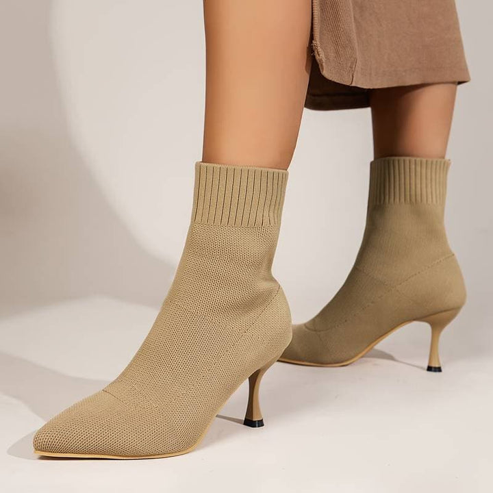 Drune | Stiefeletten Stricksocken Stiefel Spitzzehen Schlanker Stiletto Absatz Enger Sitz