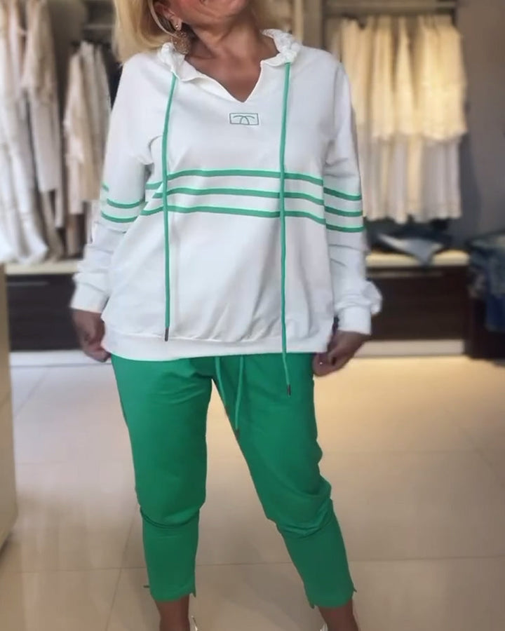 Drune | Set aus gestreifter Hose und Kapuzenjacke