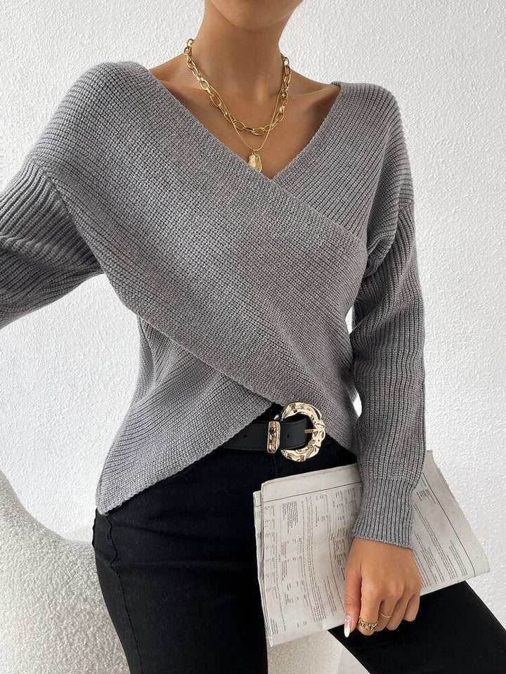 Drune | Strickbluse mit Umschlag V-ausschnitt Elegant und Einfach