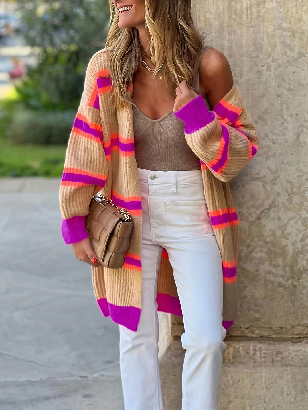 Drune | festlicher Winter gestreifter Woll Strickcardigan für Damen - Perfekt für Freizeittage
