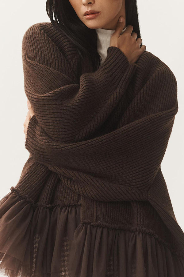 Drune | Knit cardigan with mesh ruffle and long sleeves