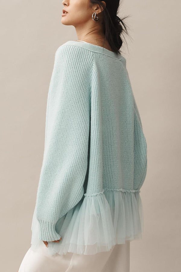 Drune | Knit cardigan with mesh ruffle and long sleeves